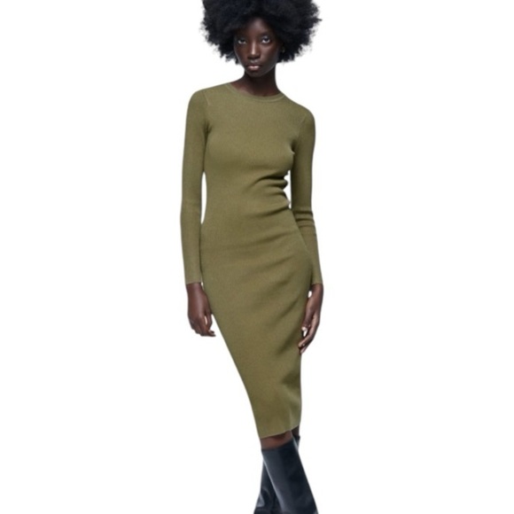Zara Long Sleeve Crew Neck Body Con Maxi Dress Size Small - Picture 1 of 14